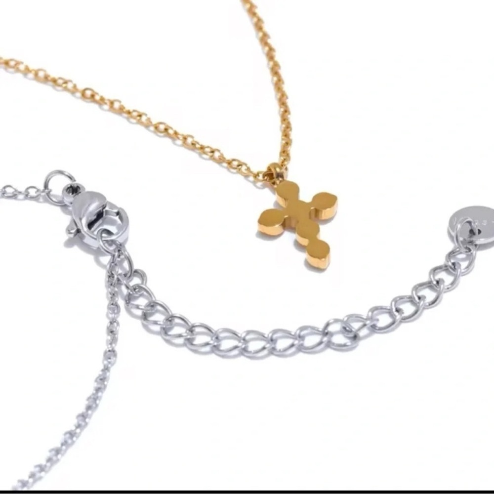 Anthropologie Barbara Cross Silver Stainless Steel Waterproof Necklace - Picture 8 of 10